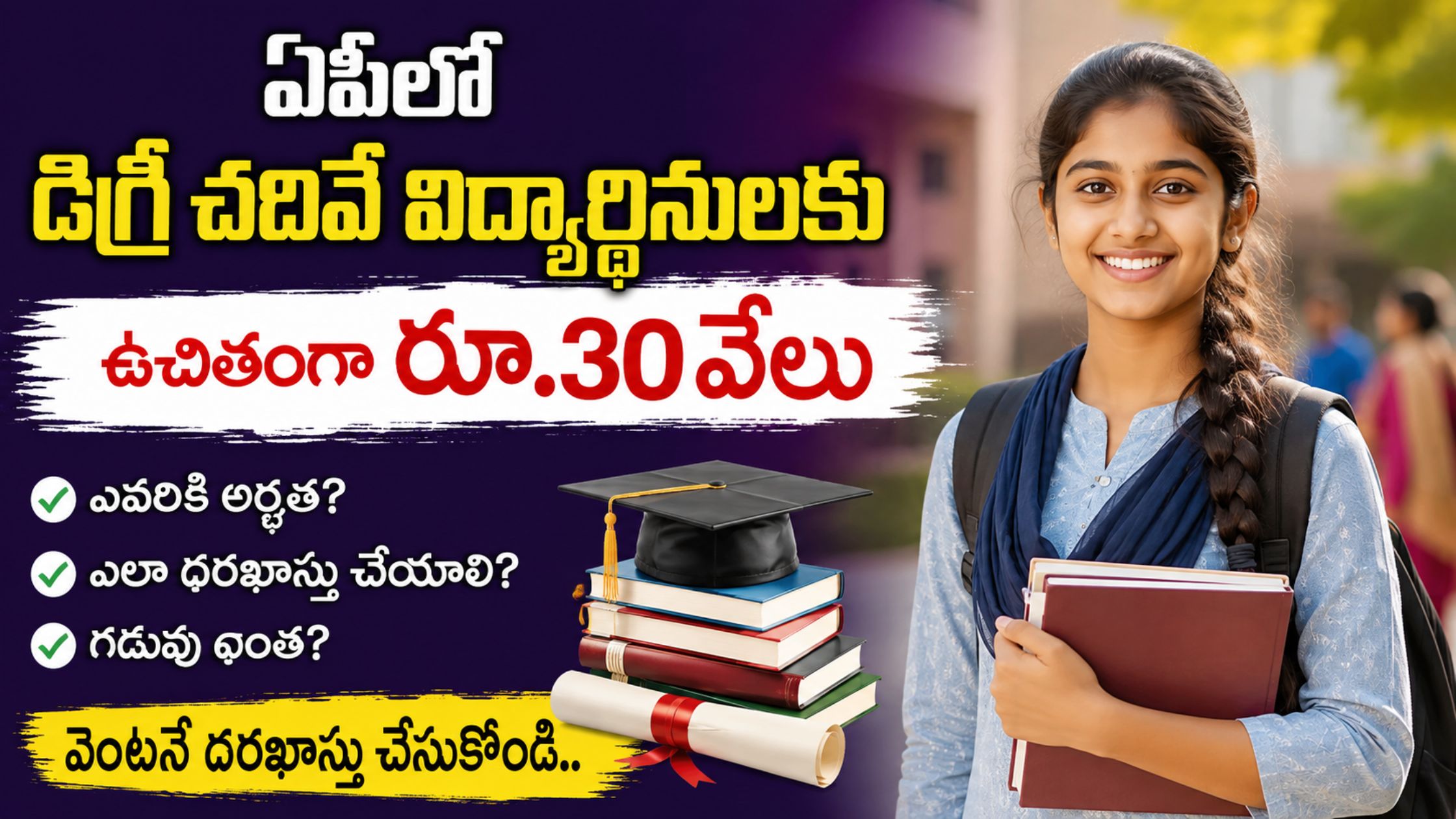 Rs. 30,000 scholarship for degree students in AP.. Apply by August 31st!