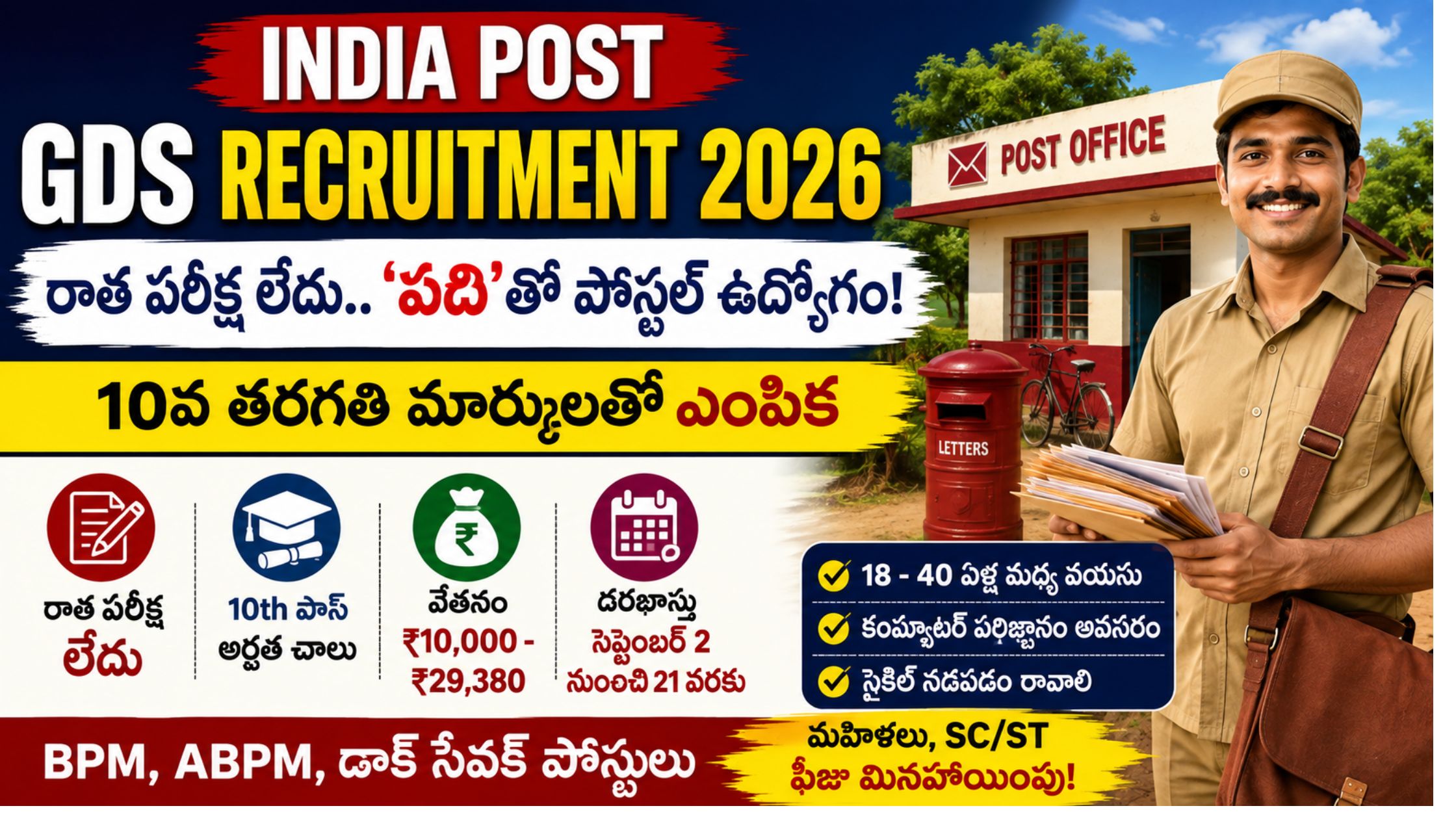 India Post GDS Recruitment 2026: Postal job without written exam.. Selection with 10th class marks, what is the salary?