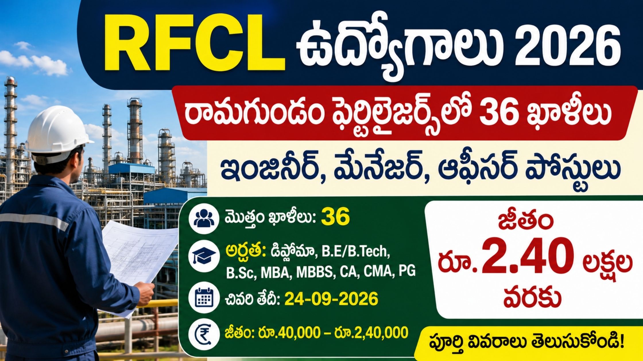 RFCL Recruitment 2026: 36 jobs in Ramagundam Fertilizers.. Salary up to Rs. 2.40 lakhs.. Here are the full details