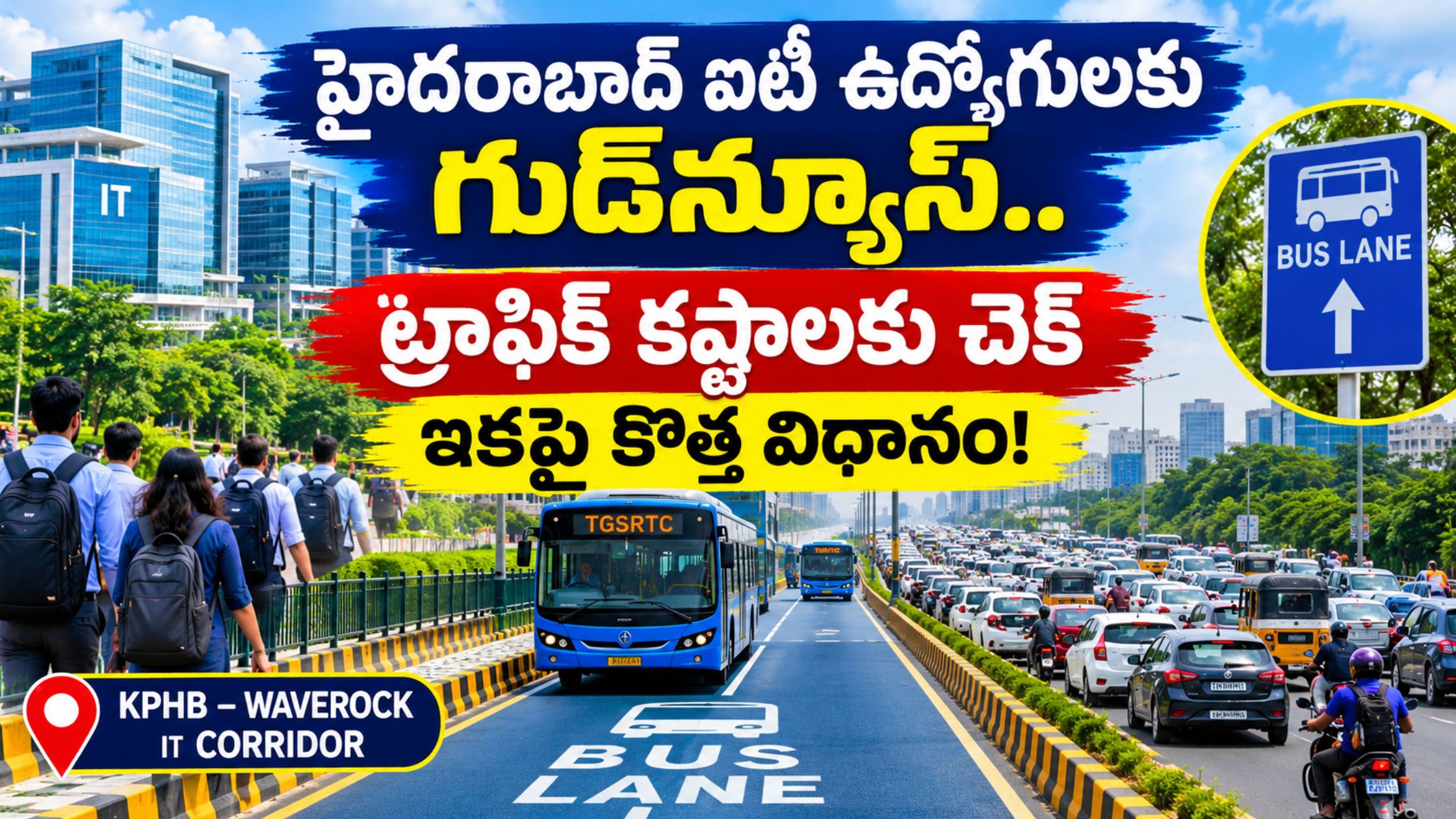 Hyderabad IT Corridor: Special bus lane on KPHB-Waverock route.. Check for traffic problems for IT employees