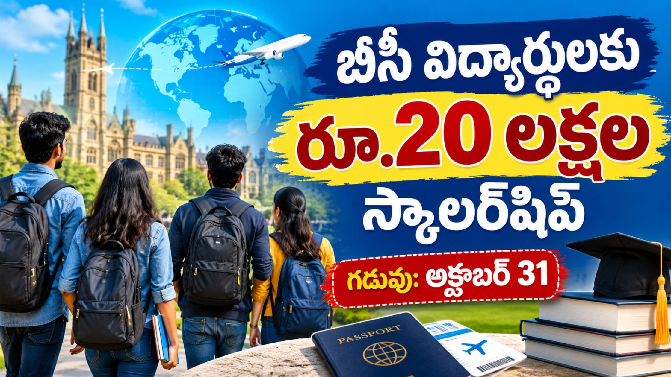 Telangana BC Overseas Scholarship 2026: Rs. 20 lakhs, last date October 31